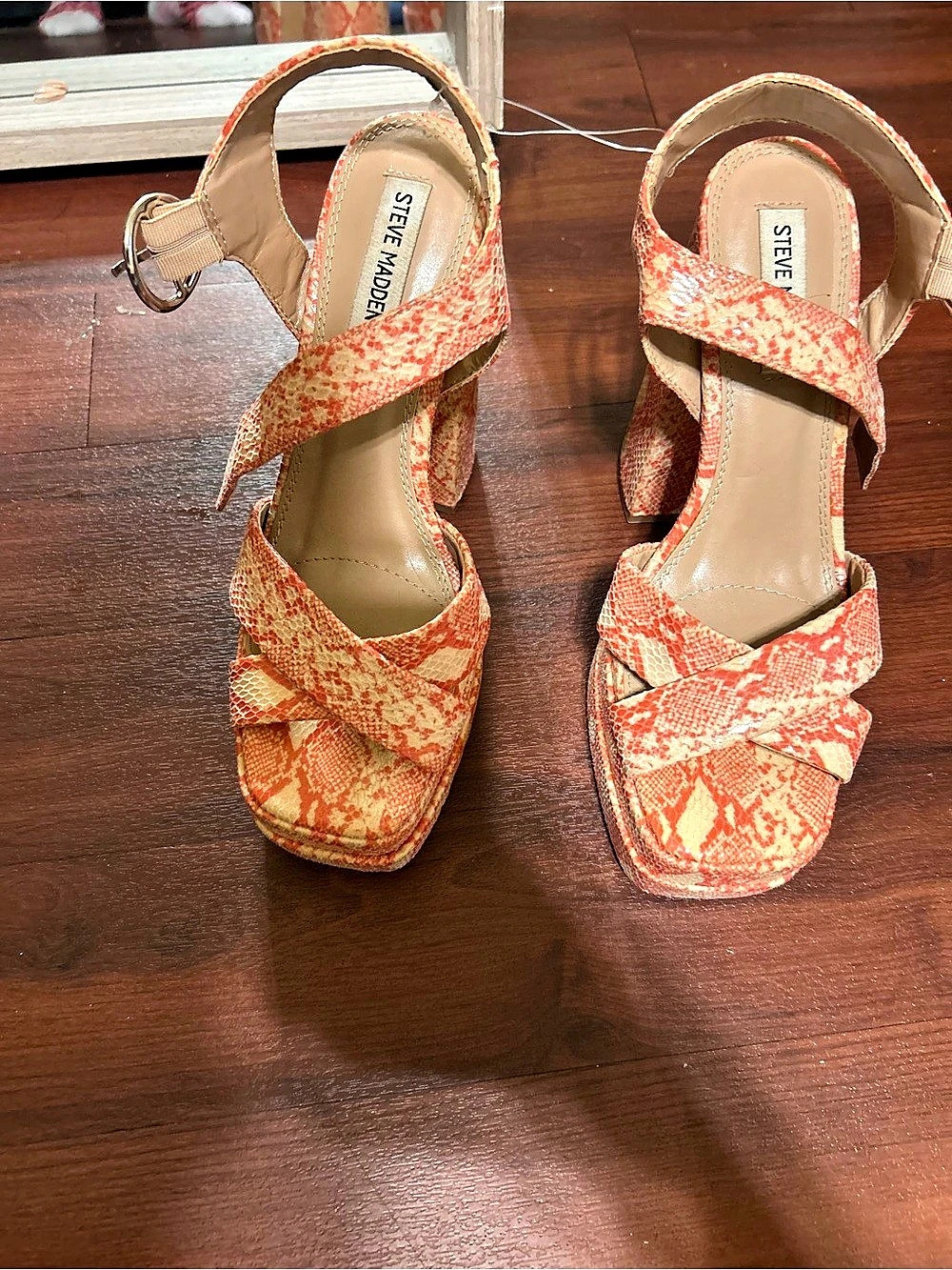 Steve Madden Geometric Platform Heels Orange & Cream US 11